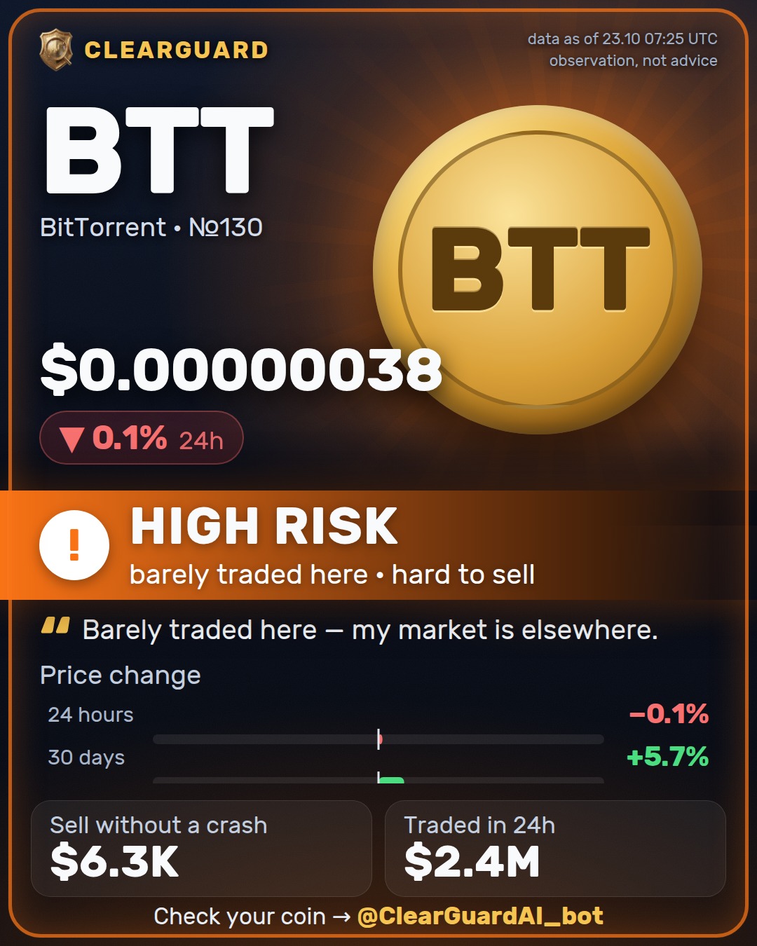 BTT · BitTorrent — HIGH RISK
