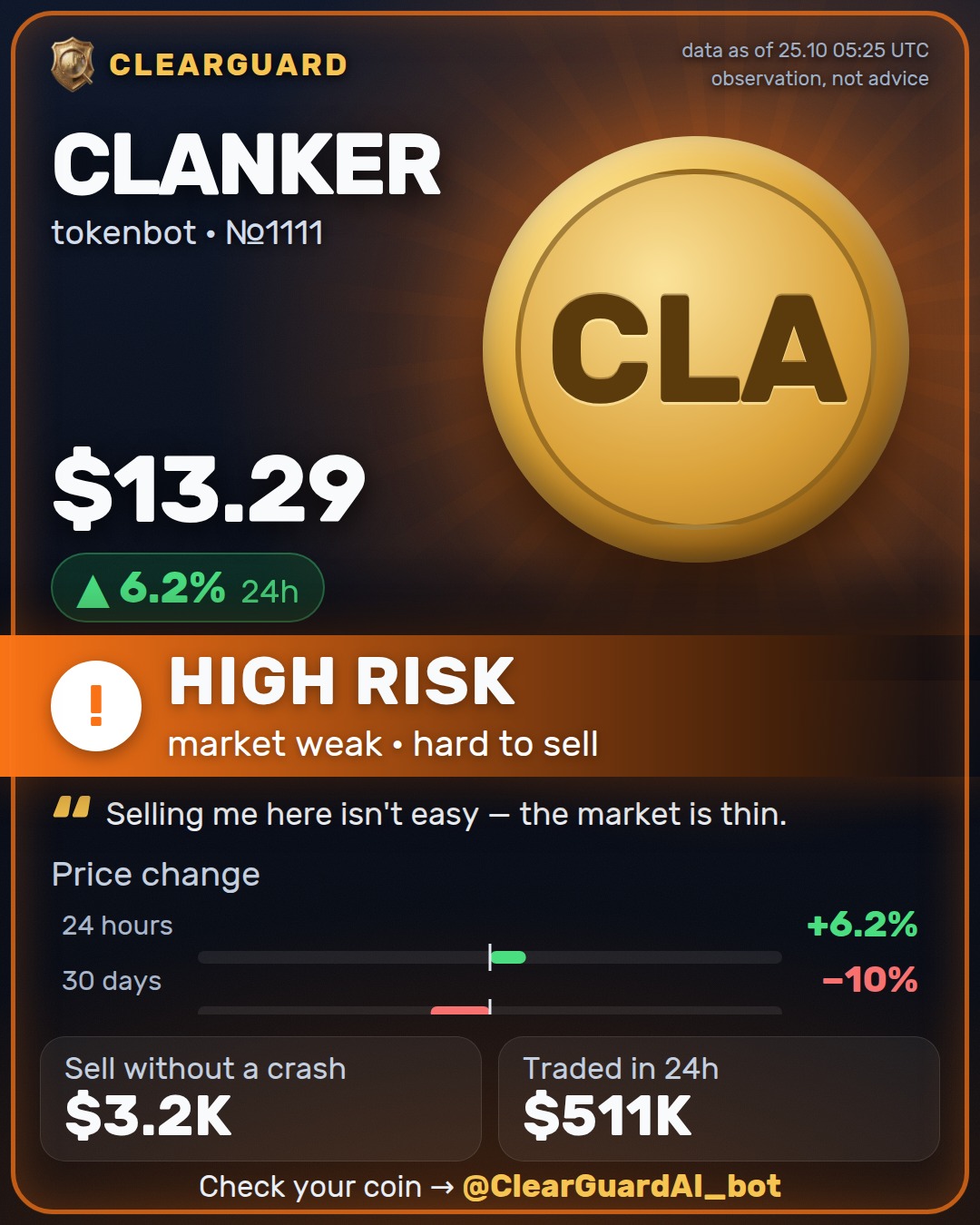 CLANKER · tokenbot — DANGER