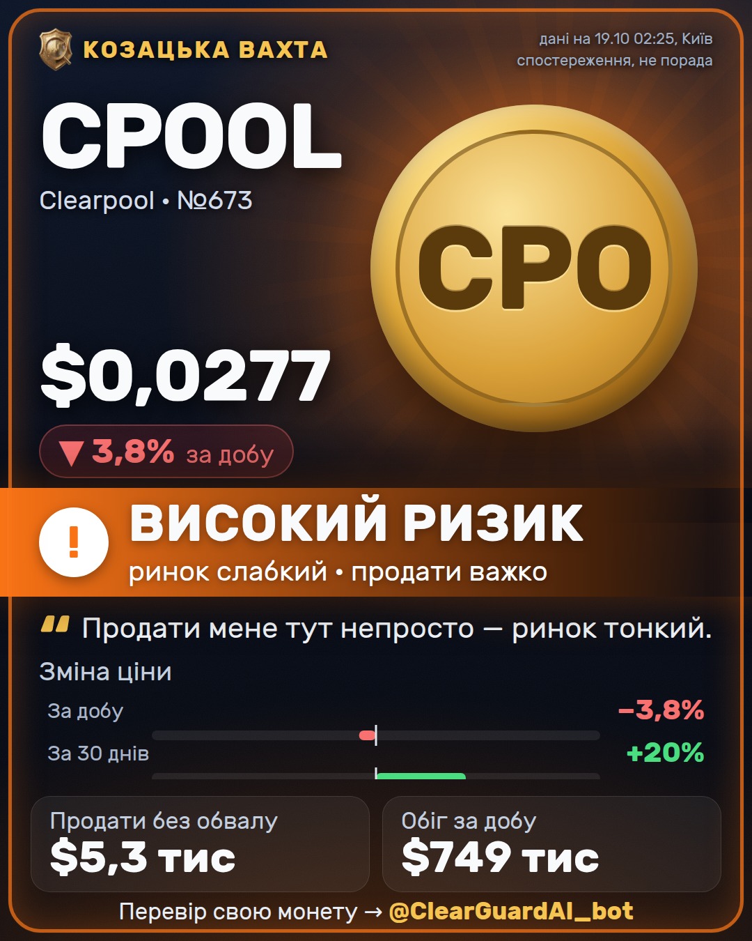 CPOOL · Clearpool — ВИСОКИЙ РИЗИК