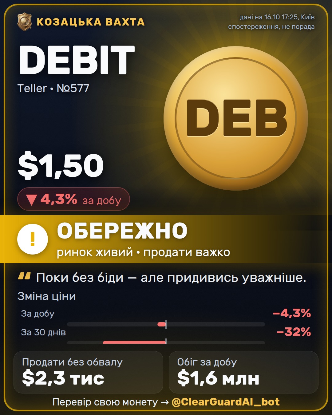 DEBIT · Teller — ВИСОКИЙ РИЗИК
