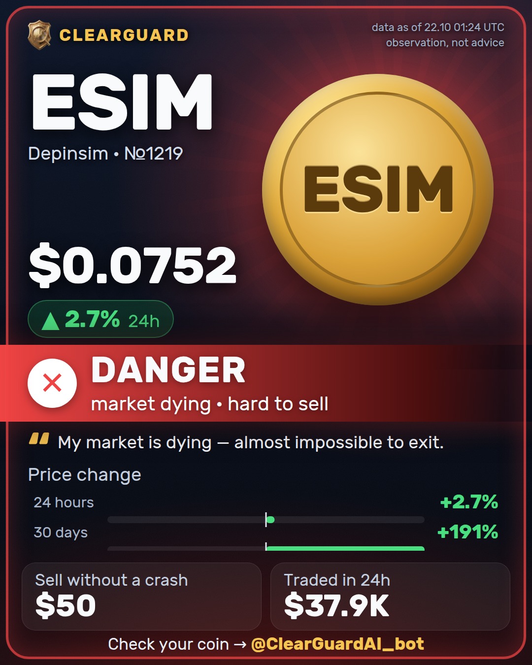 ESIM · Depinsim — DANGER