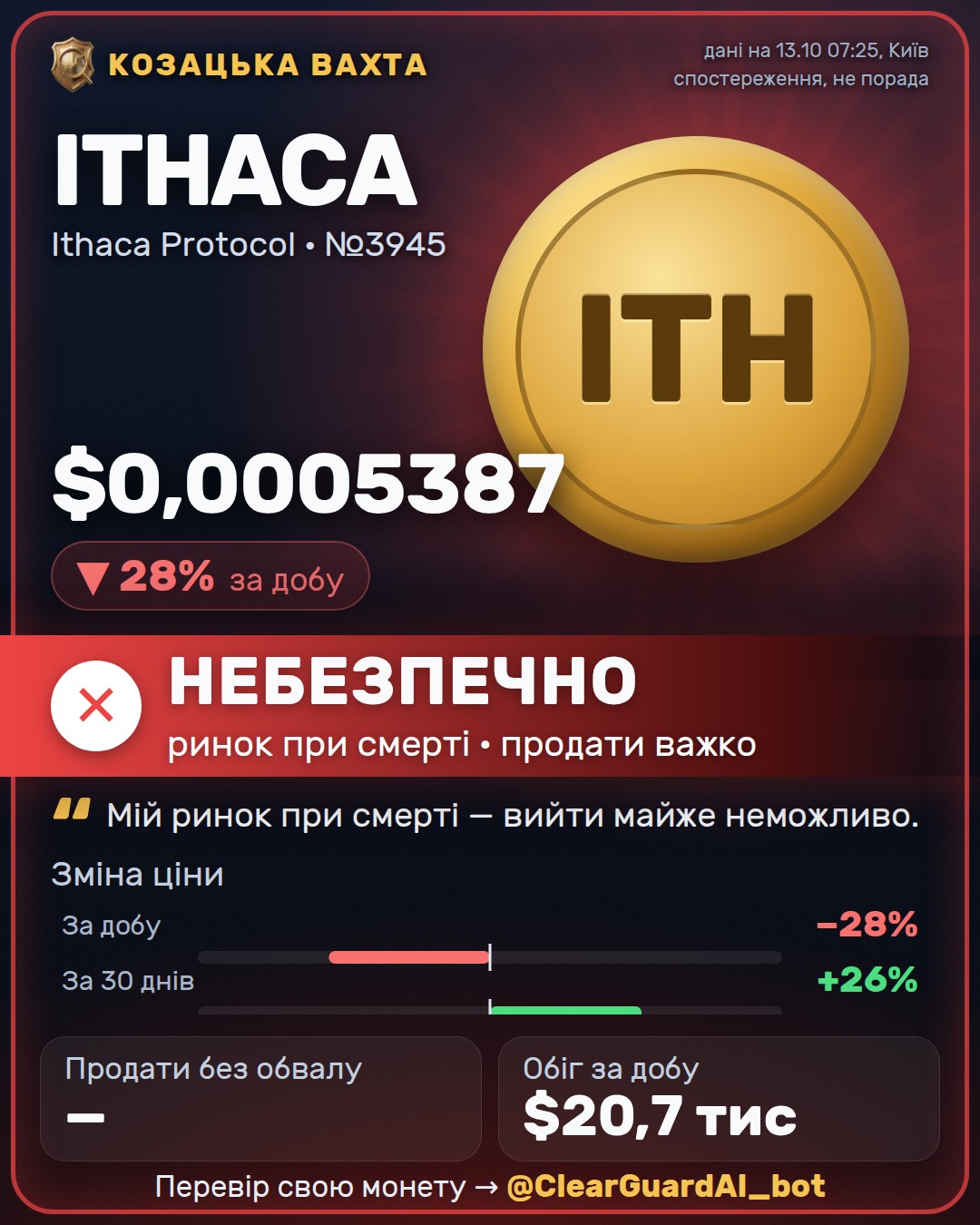 ITHACA · Ithaca Protocol — НЕБЕЗПЕЧНО