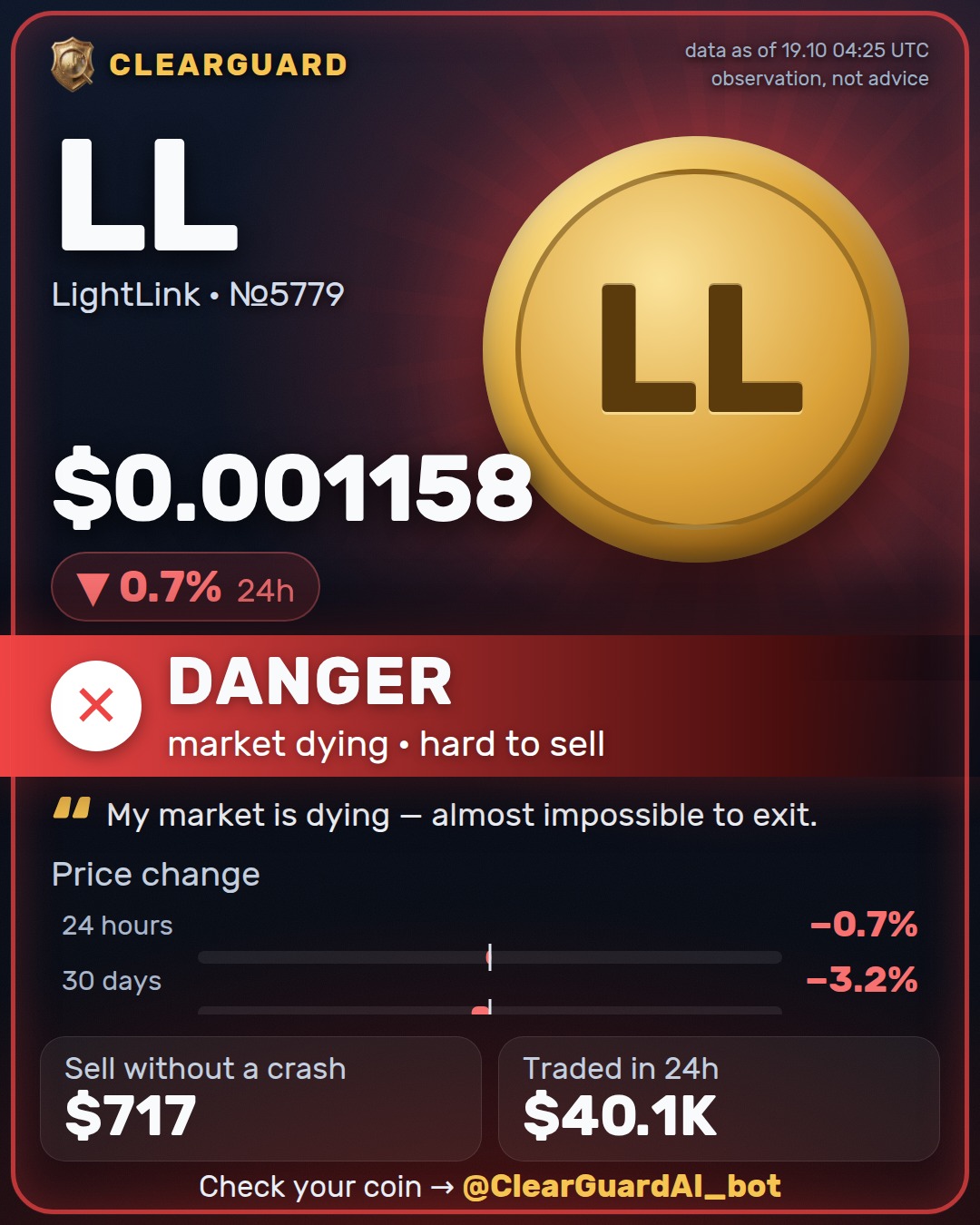 LL · LightLink — DANGER