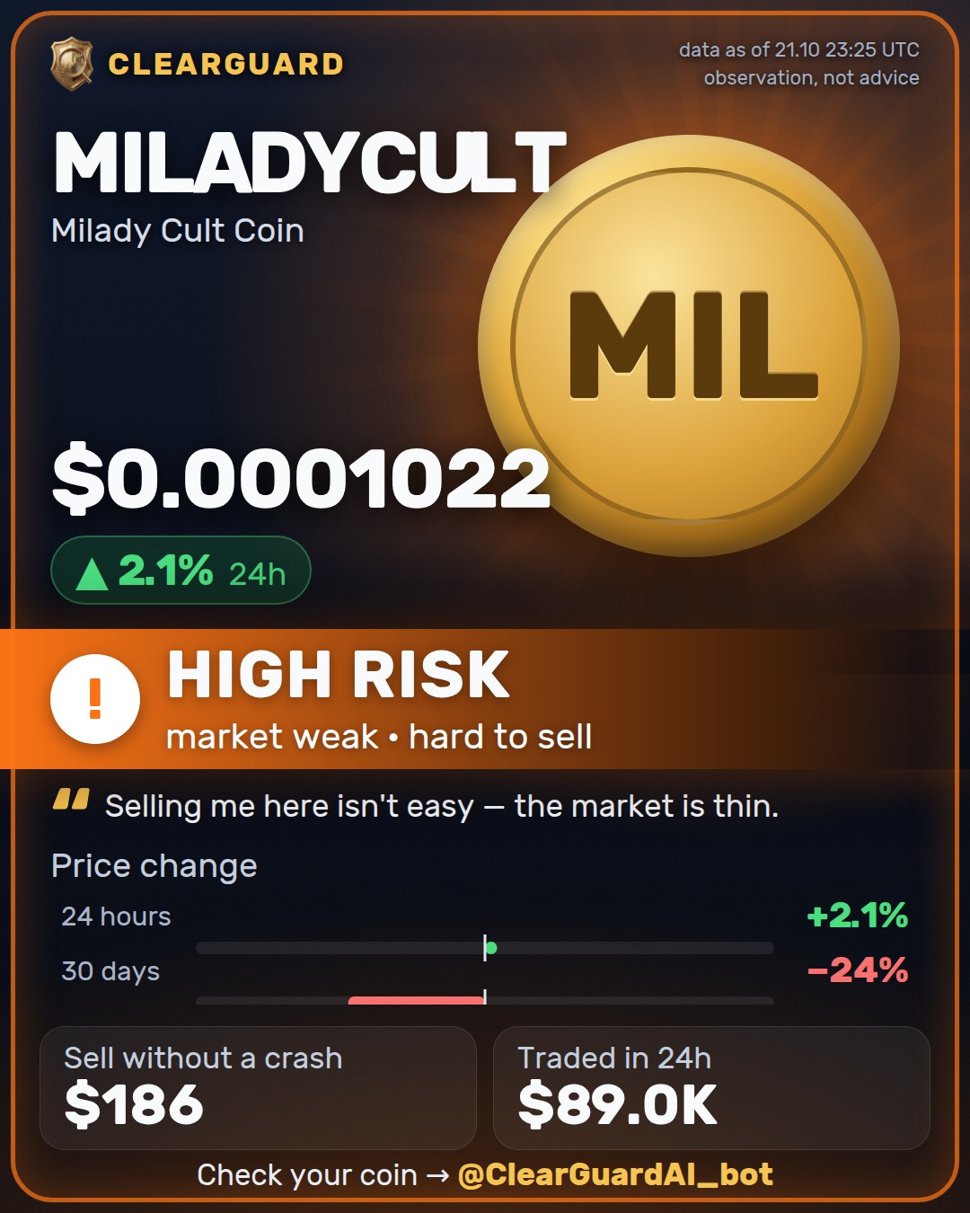 MILADYCULT · Milady Cult Coin — HIGH RISK