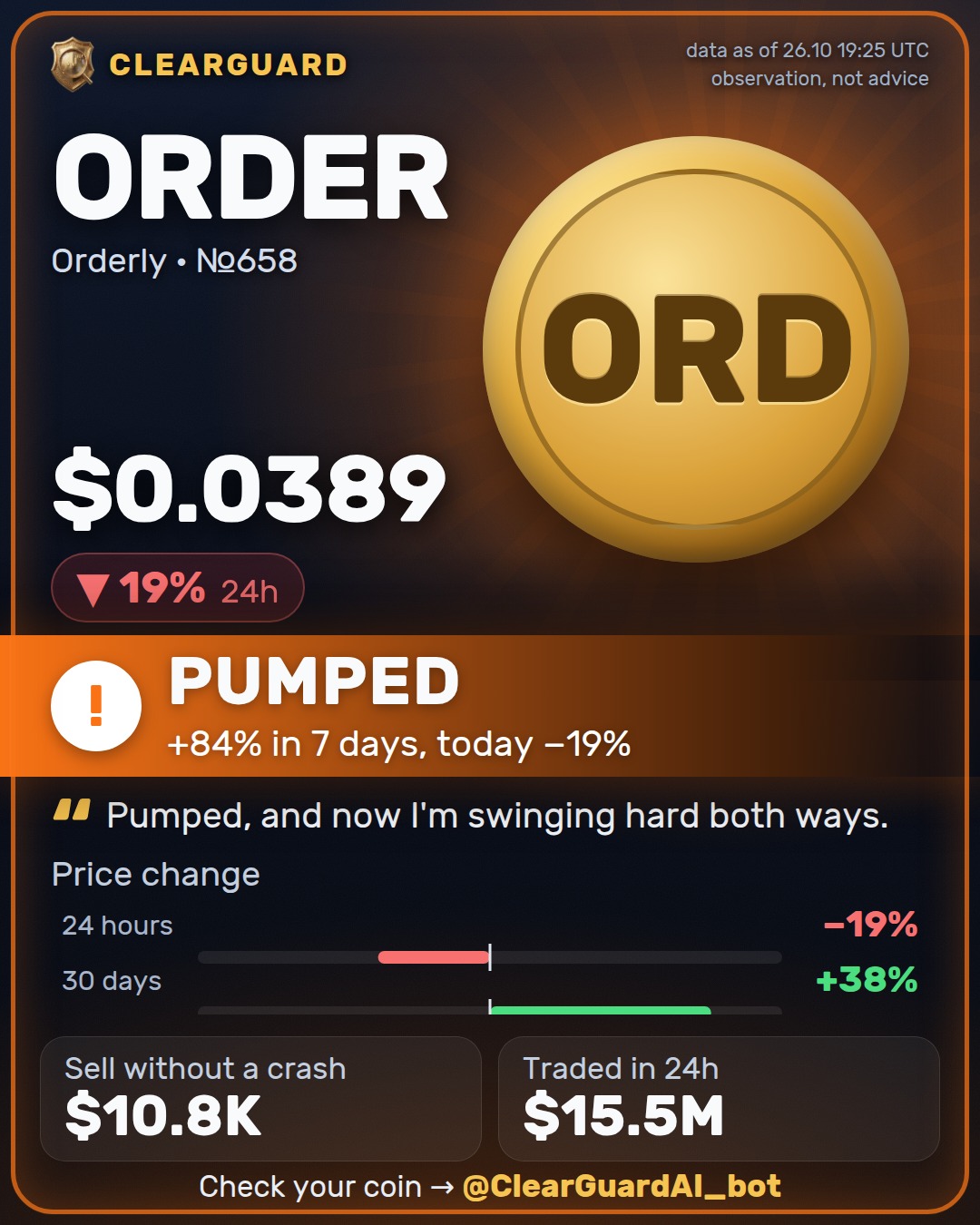ORDER · Orderly — DANGER