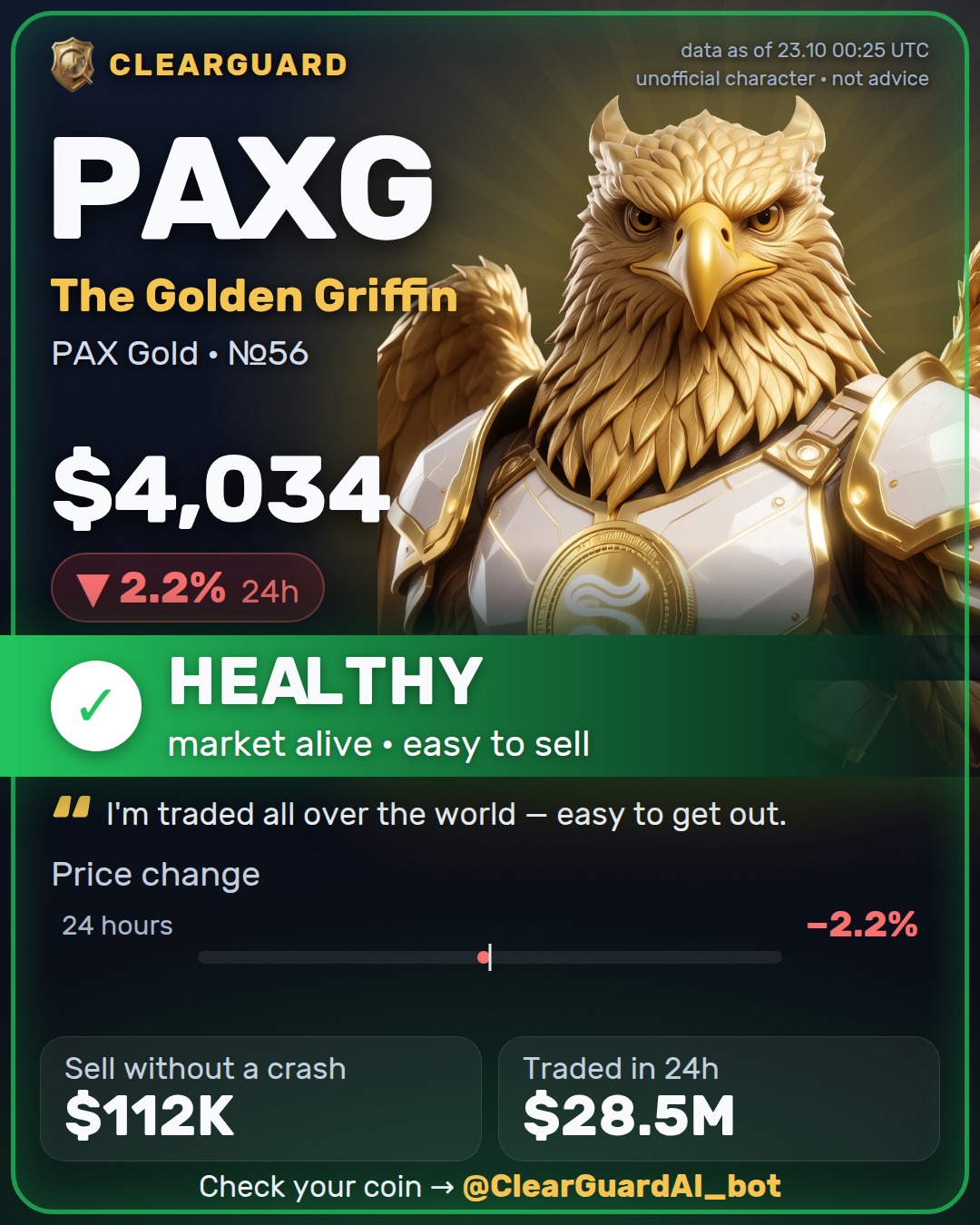 PAXG · The Golden Griffin — HEALTHY