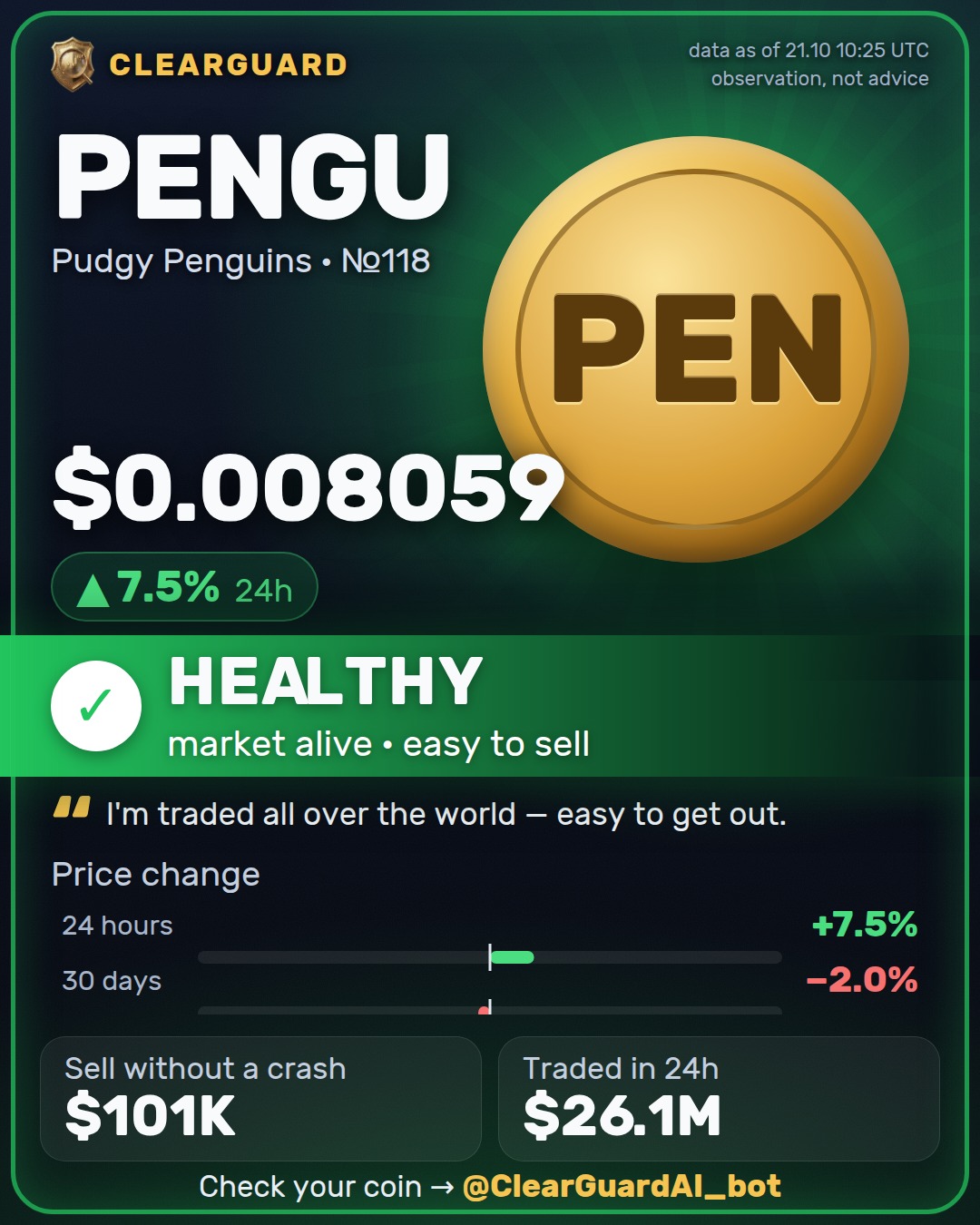 PENGU · Pudgy Penguins — HEALTHY
