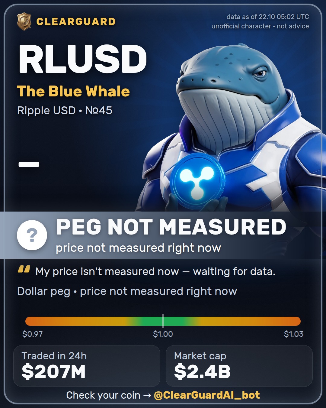 RLUSD · The Blue Whale — HOLDS THE DOLLAR