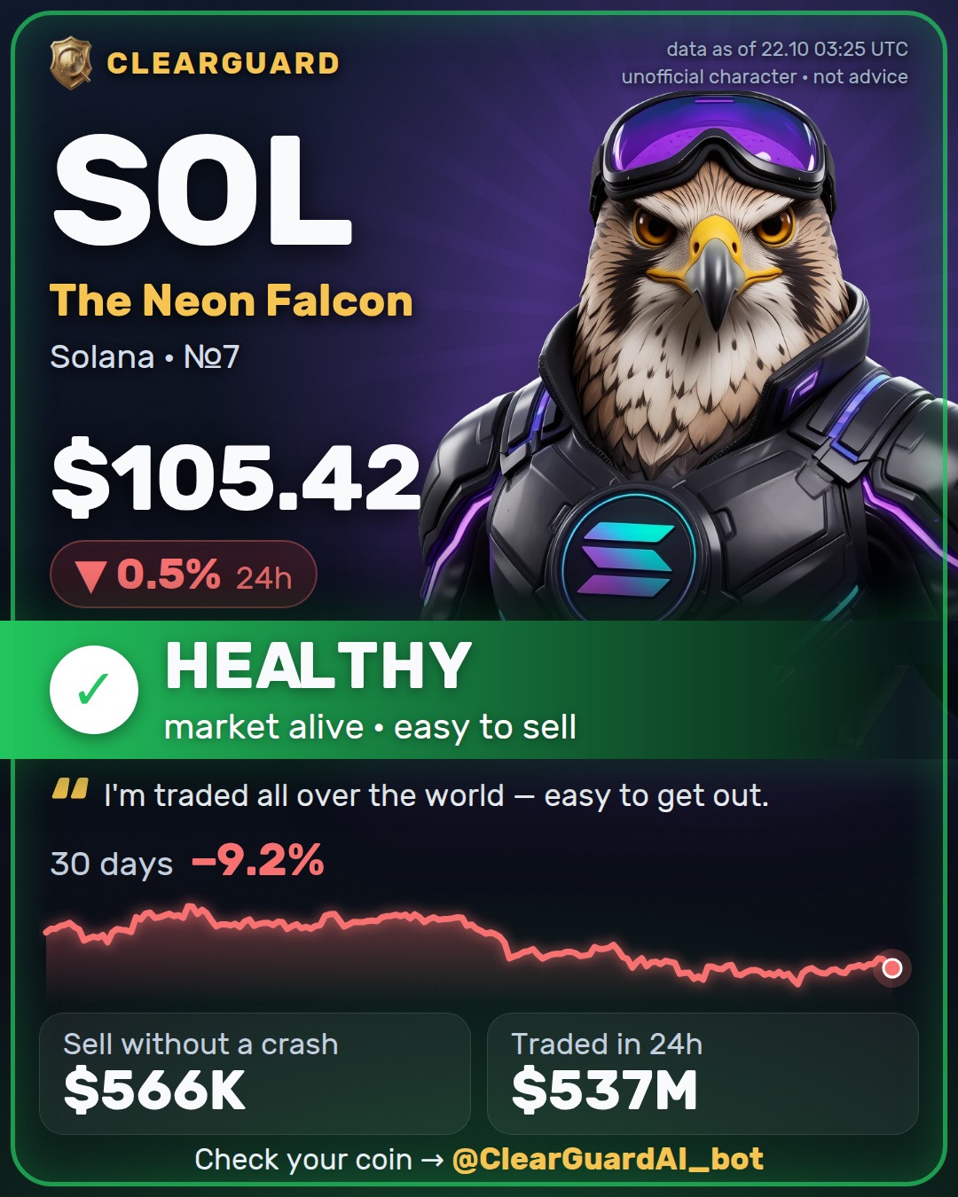 SOL · The Neon Falcon — HEALTHY