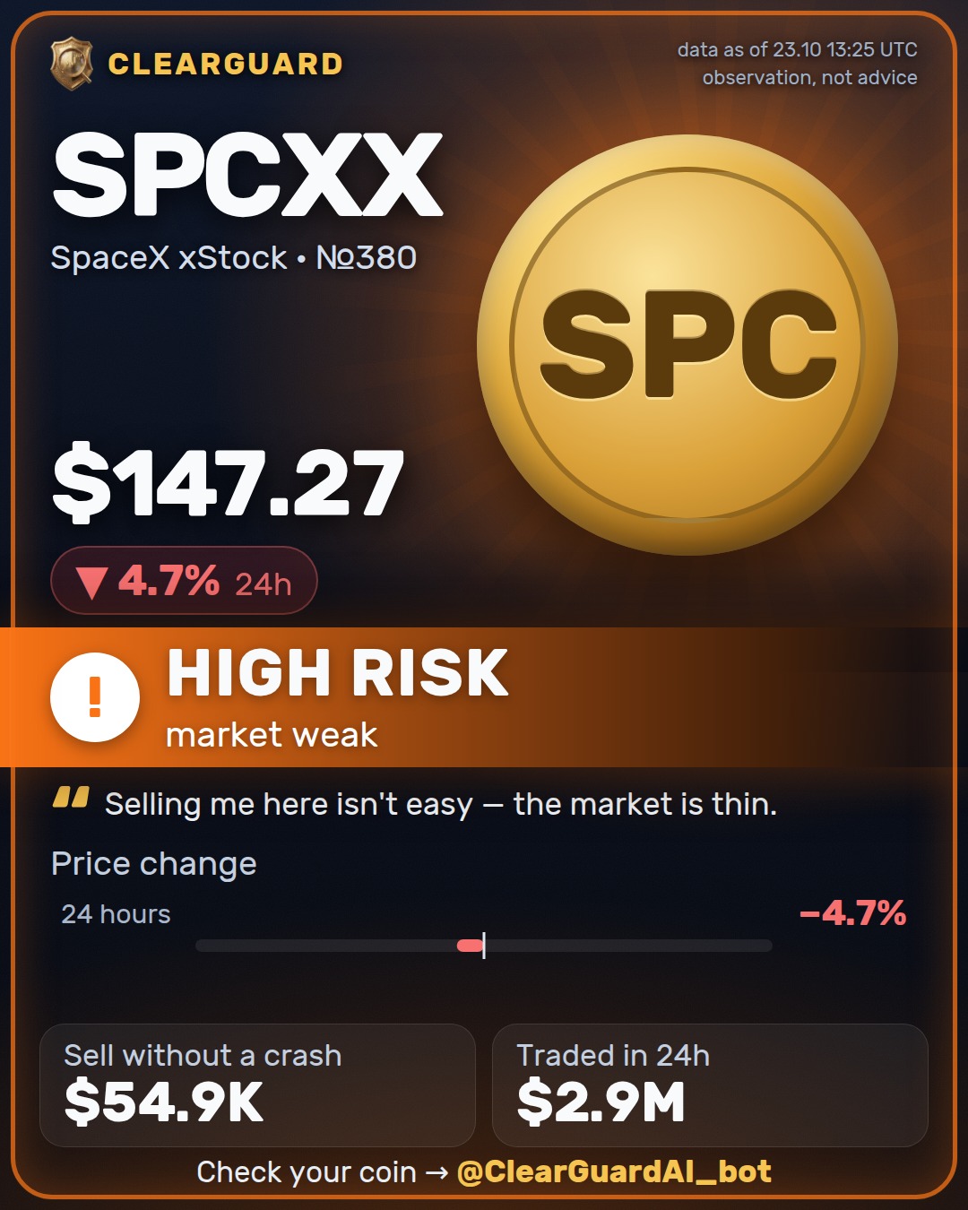 SPCXX · SpaceX xStock — HIGH RISK