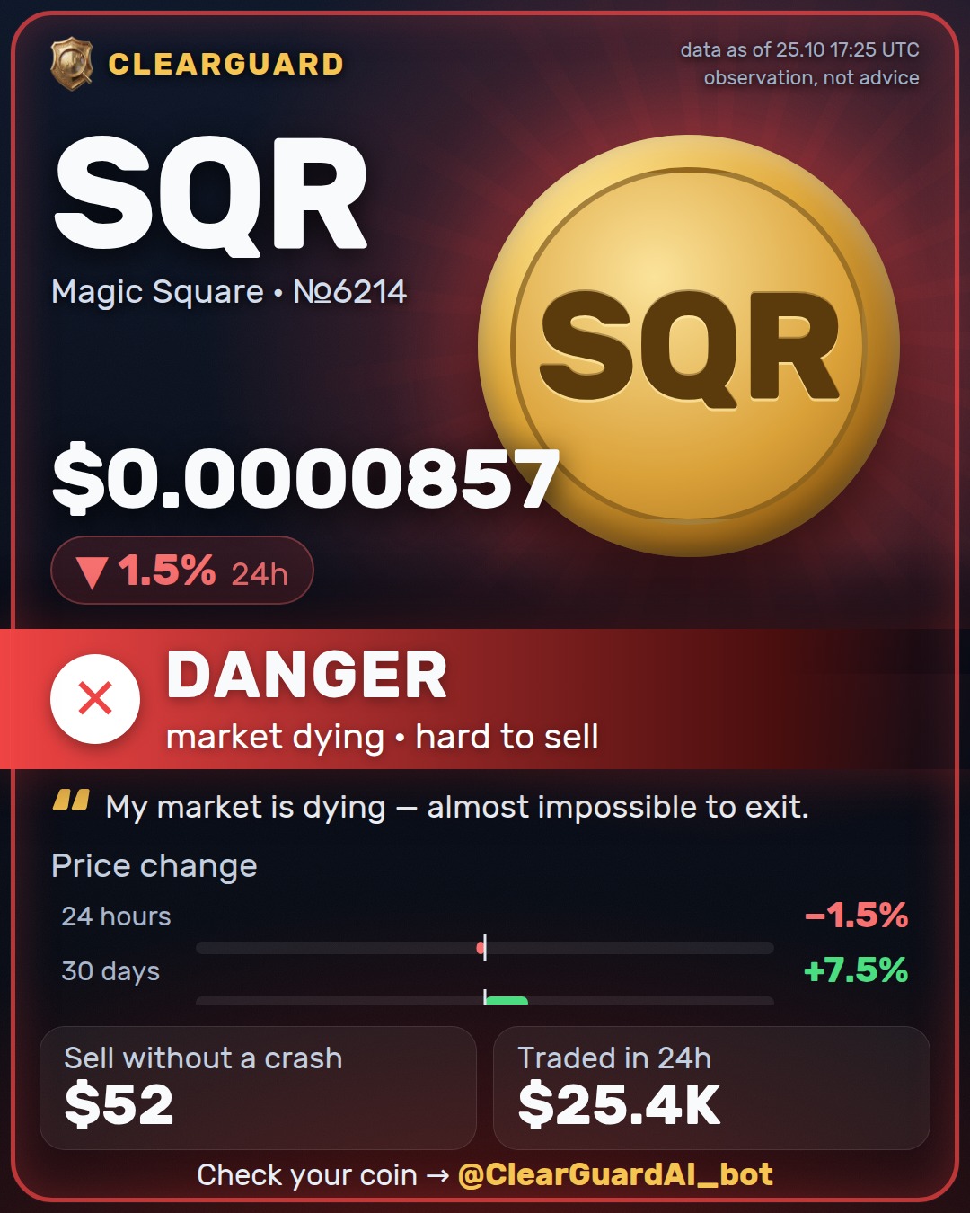 SQR · Magic Square — DANGER