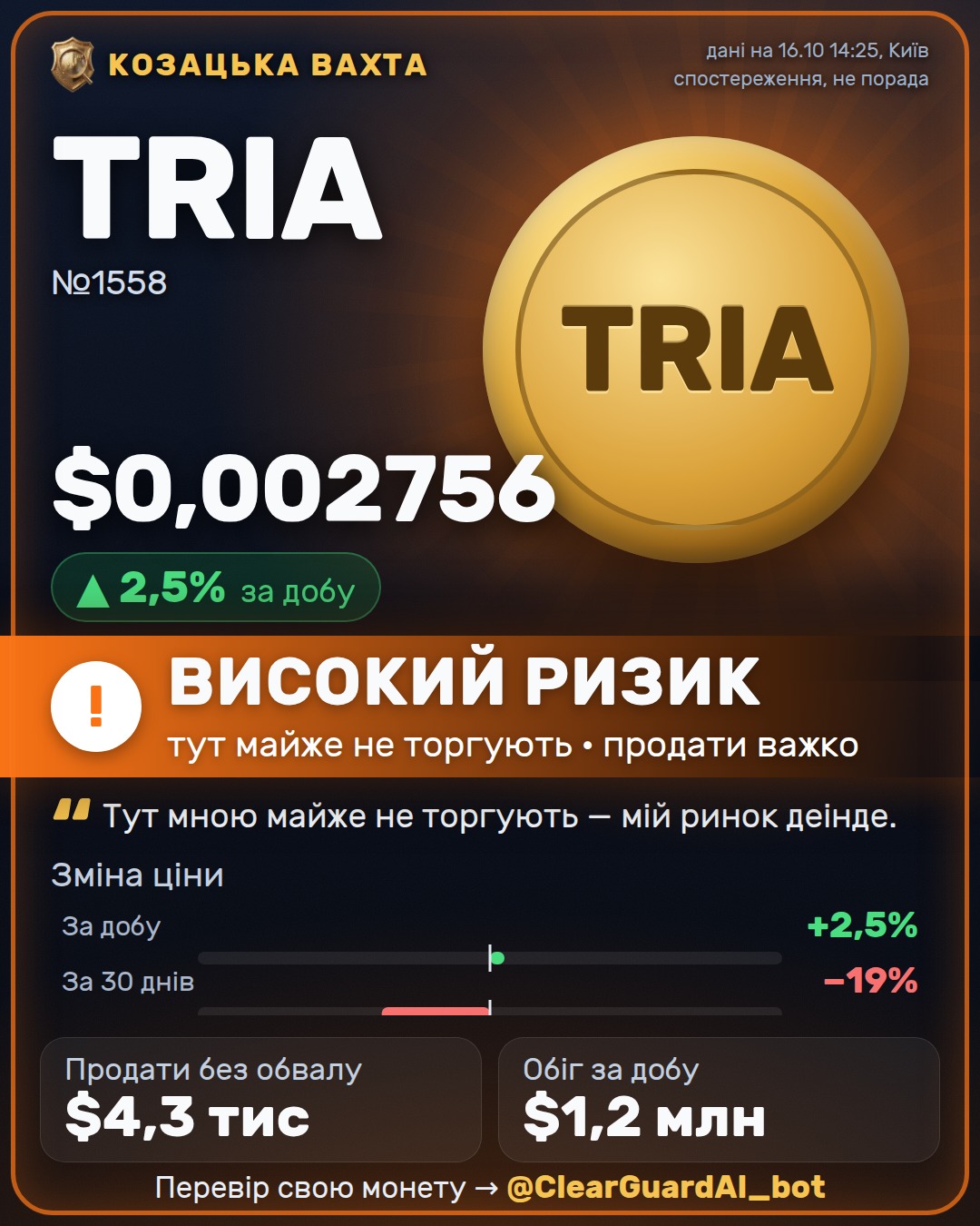 TRIA — ВИСОКИЙ РИЗИК