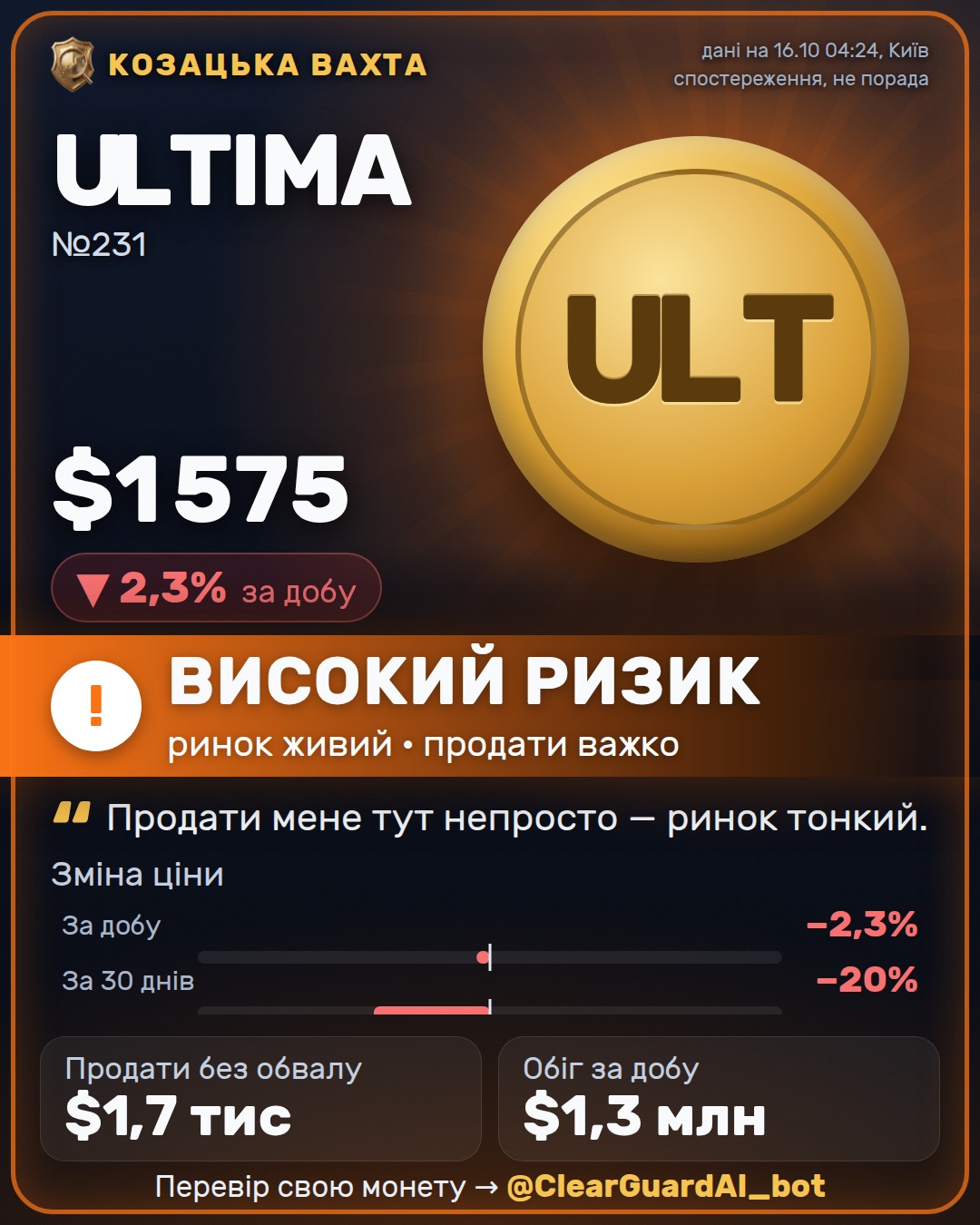 ULTIMA — ВИСОКИЙ РИЗИК