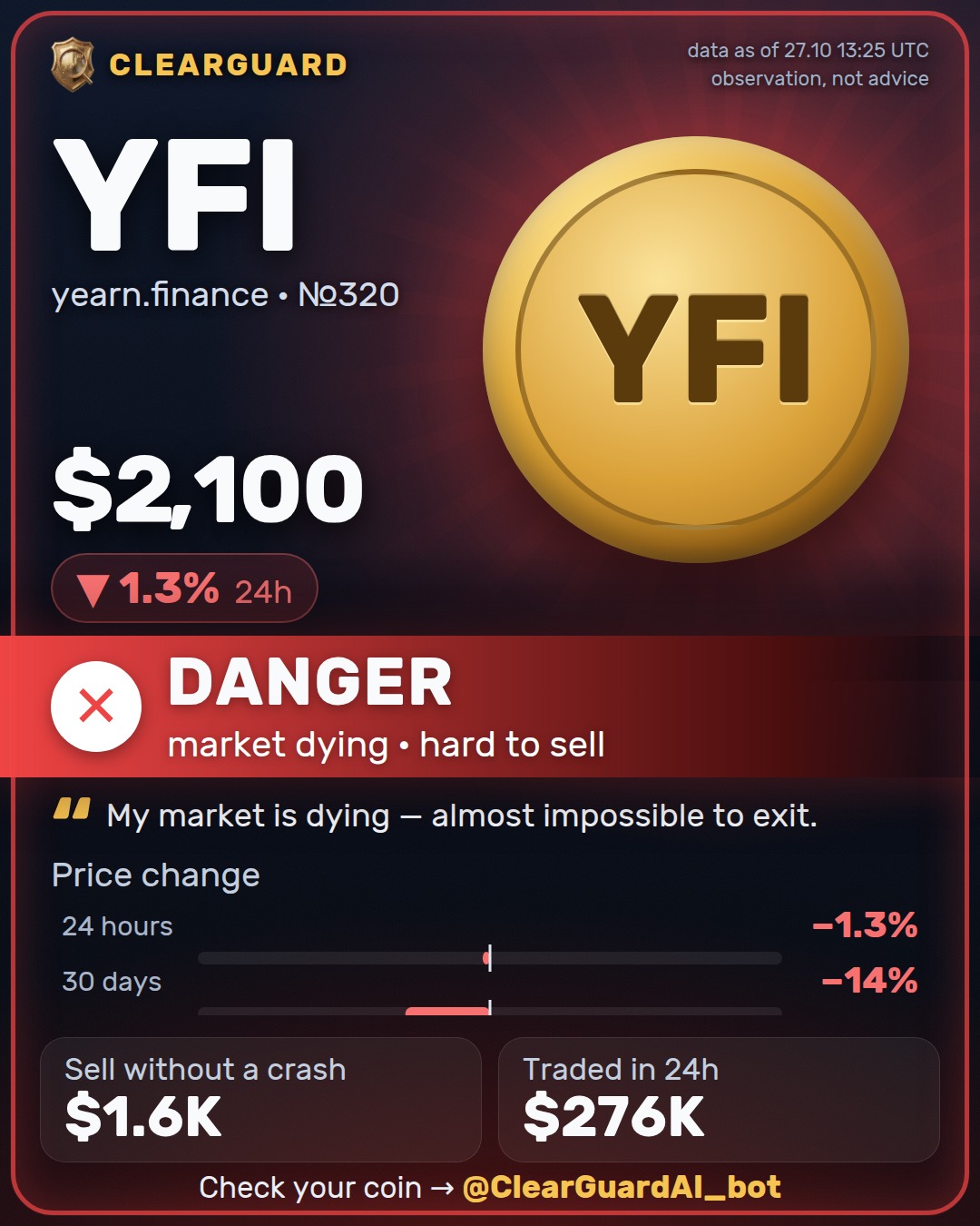 YFI · yearn.finance — HIGH RISK